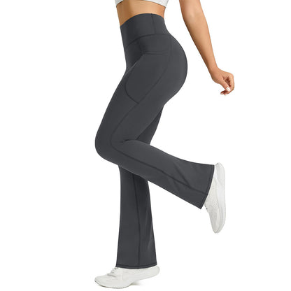 High Waist Flare Yoga Pants with Side Pockets for Workout Daily Wear-Grey