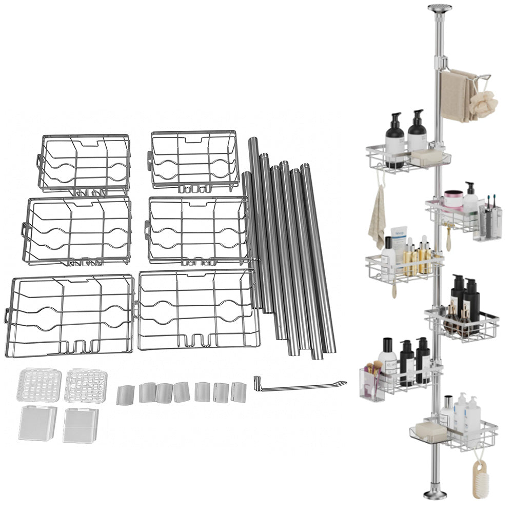 6 Tier Telescopic Shower Caddy Corner Carbon Steel Corner Shelf for Bathroom Kitchen