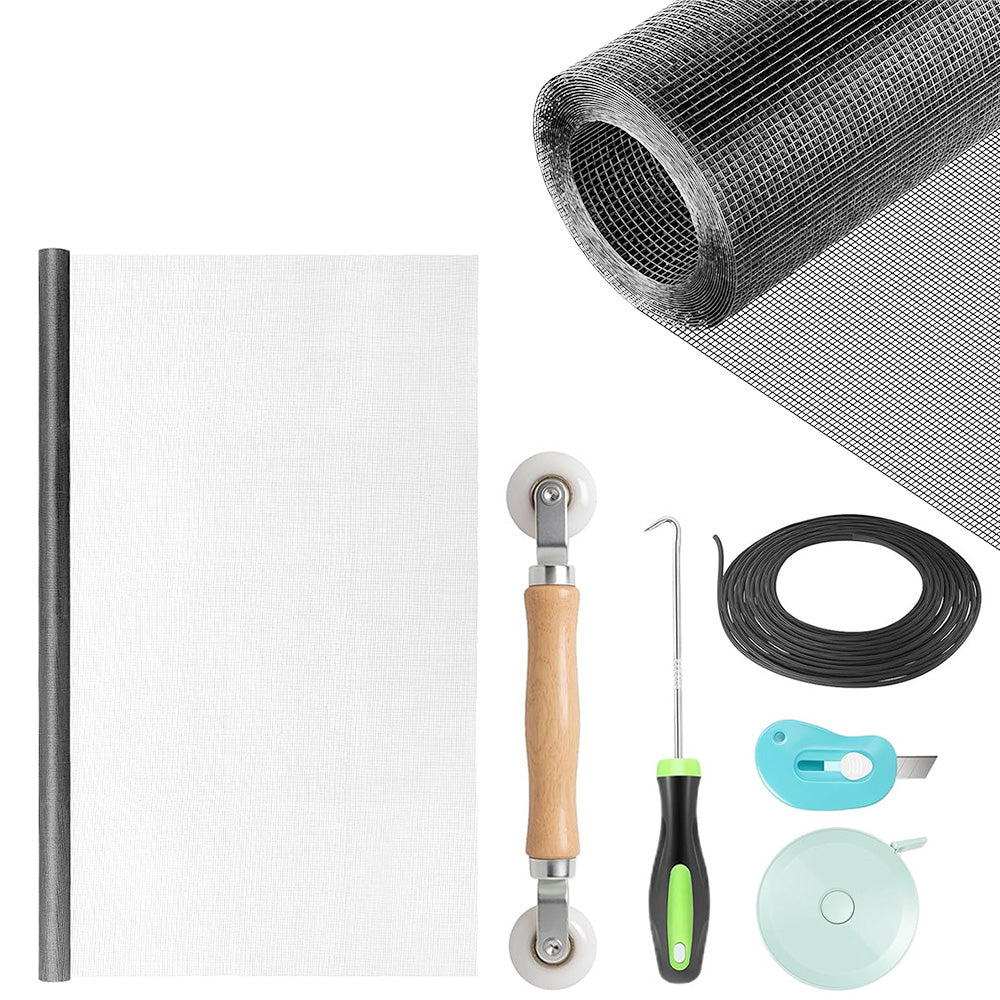 DIY Window Screen Repair Kit Fiberglass Mesh with Tools for Doors Patio Porch