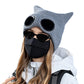 Double Layer Knit Winter Beanie with Goggles Cute Cat Ear Knit Beanie for Winter