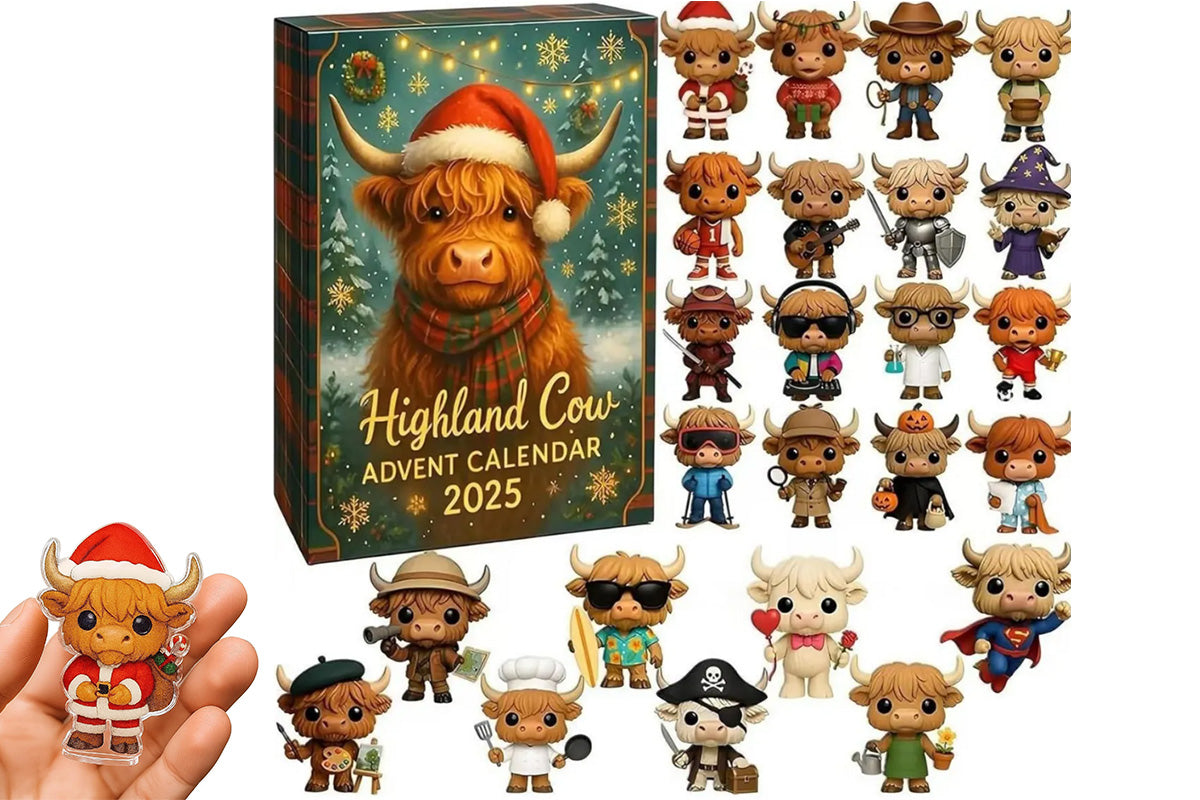 2D Highland Cow Advent Calendar 24 Days Christmas Countdown Calendar for Xmas Tree