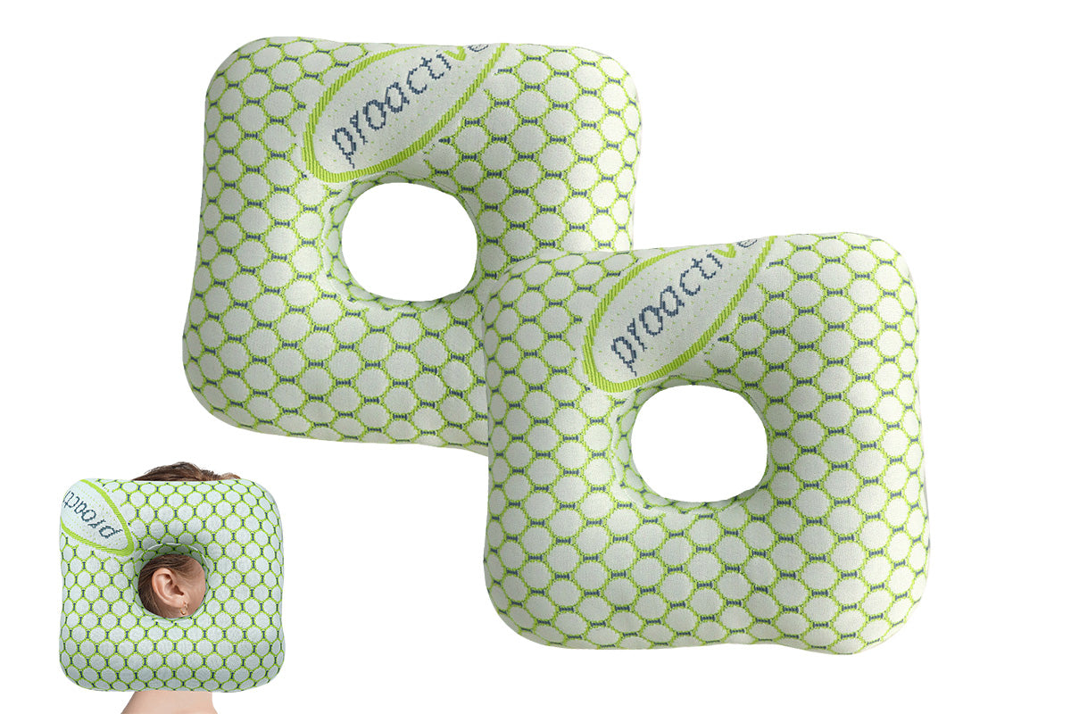 Square Ear Piercing Pillow for Side Sleepers with Central Ear Hole