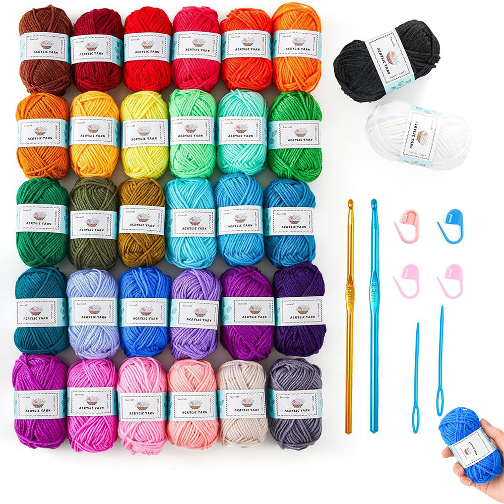 Crochet Yarn Set with Hooks Sewing Needles Stitch Markers Storage Bag