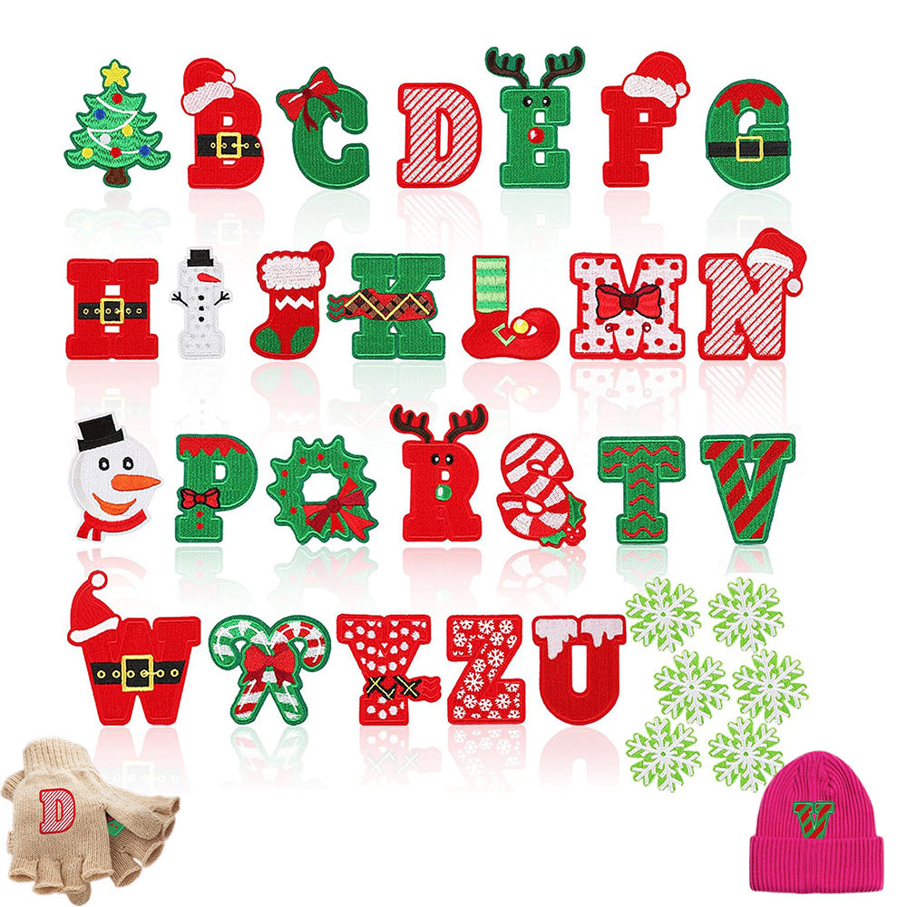 Christmas Embroidered Iron-On Letter and Pattern Patch Set for Clothes