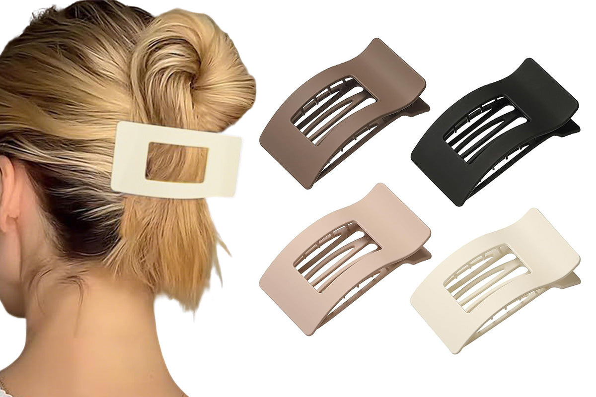 4PCS Flat Hair Clips Large Rectangle No-Slip Claw Clips For Women