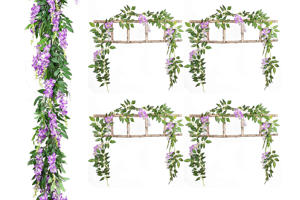 4Pcs Artificial Silk Wisteria Vine Hanging Garland 1.8 m for Home and Garden Decoration