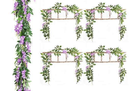 4Pcs Artificial Silk Wisteria Vine Hanging Garland 1.8 m for Home and Garden Decoration