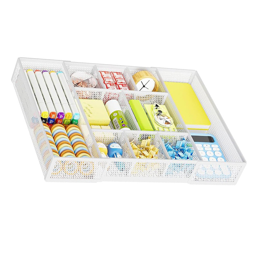 Expandable Desktop Drawer Organizer Basket with Adjustable Dividers for Home Office