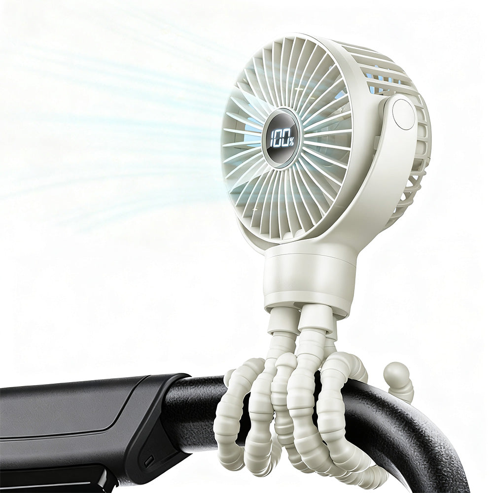 Portable Octopus Stroller Fan with Digital Display and 3 Speed Settings