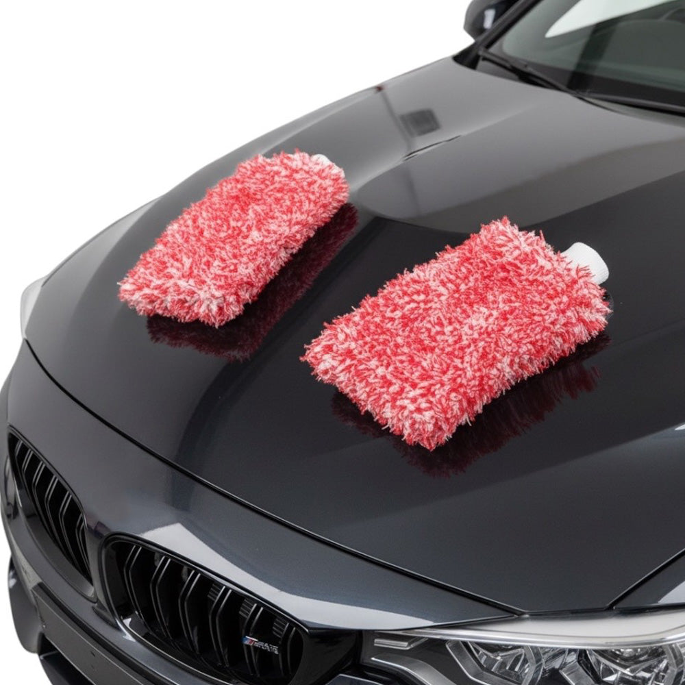 2PC Microfibre Wash Mitt Car Detailing High Density Long Pile Scratch Free Mitt with Elastic Cuff