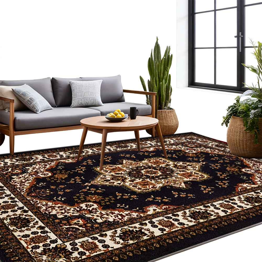 Large Floor Rug Crystal Velvet Vintage Boho Non-Slip Carpet for Bedroom Dining Room