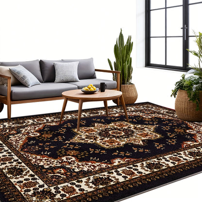 Large Floor Rug Crystal Velvet Vintage Boho Non-Slip Carpet for Bedroom Dining Room