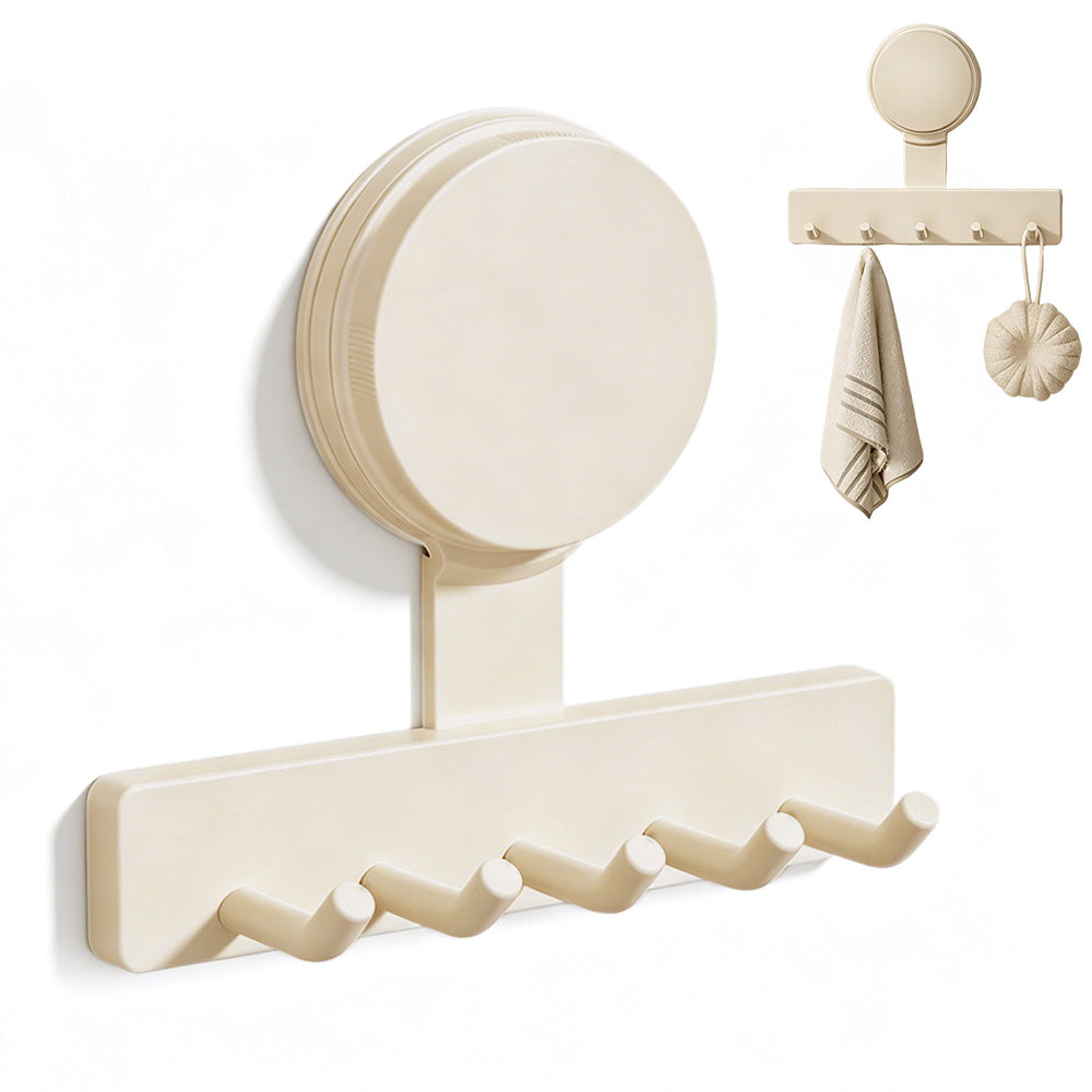5 Hook Suction Cup Towel Rack Wall Mounted No Drill Bathroom Holder for Shower