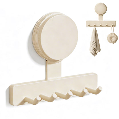5 Hook Suction Cup Towel Rack Wall Mounted No Drill Bathroom Holder for Shower