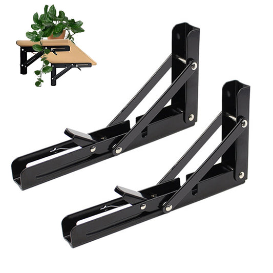 2Pcs 90 Degree Foldable Metal Shelf Brackets-Black