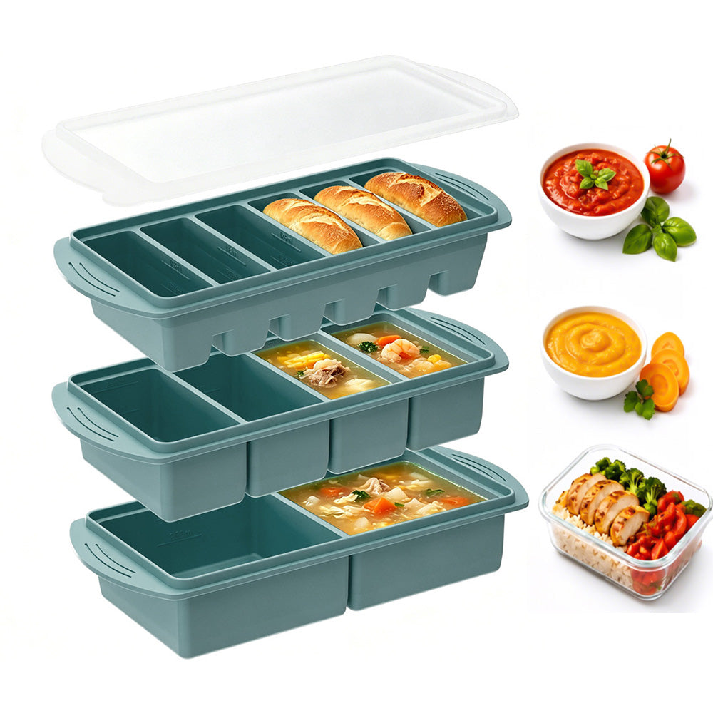 3 Pack Silicone Freezer Trays with Lids for Soup Sauce Meal Prep Storage