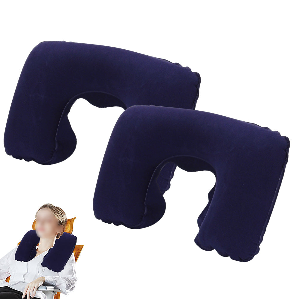 2 Pack Inflatable Travel Neck Pillow U Shaped for Car Plane Soft Velvet PVC Portable