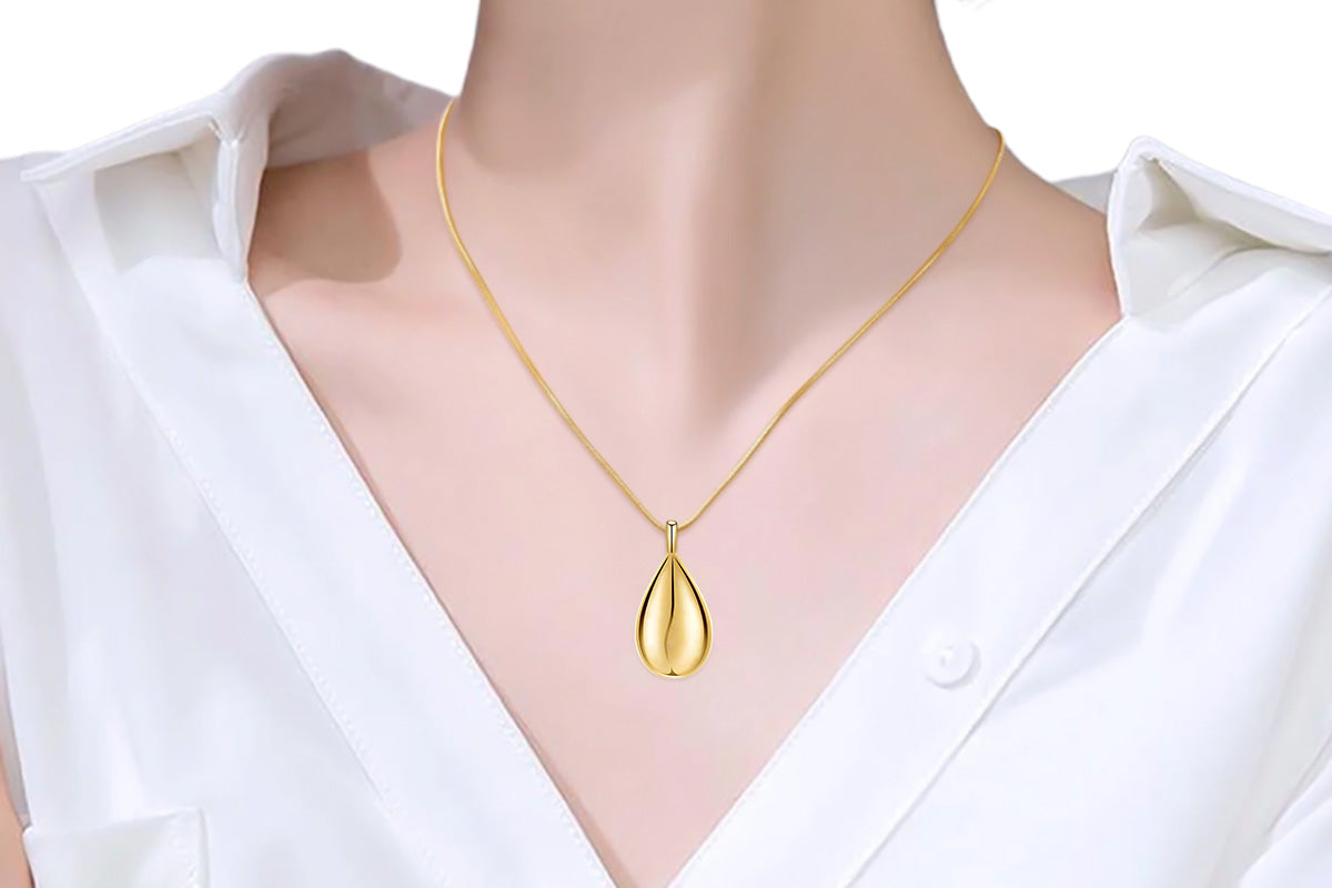 Stainless Steel Teardrop Cremation Pendant Water Drop Tear Shaped Keepsake Necklace