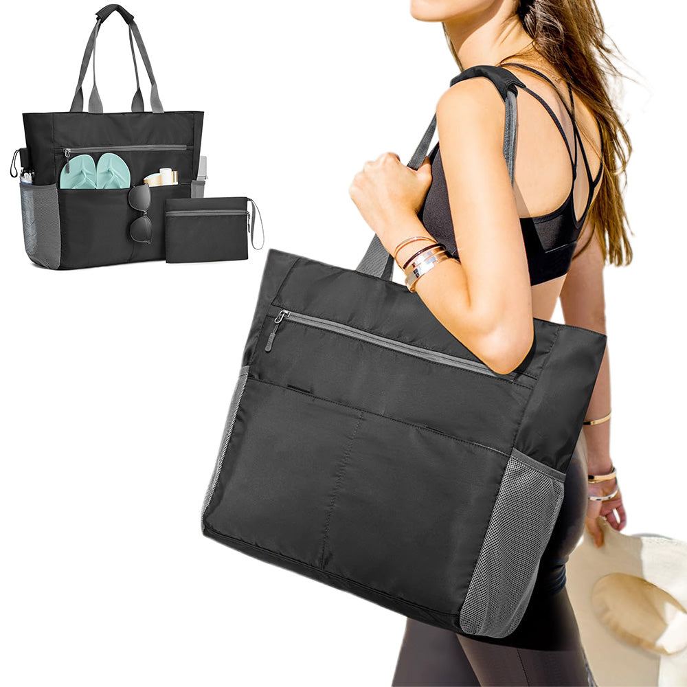 Beach Bag Large Foldable Sandproof Totes Bag With Zipper Beach Shoulder Bag