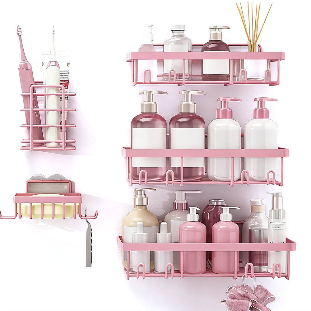 5Pcs Shower Caddy Adhesive Bathroom Wall Organizer Rack