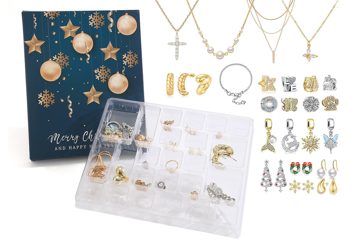 24PCS Christmas Jewelry Advent Calendar Bracelet Necklace Ring Earrings Set
