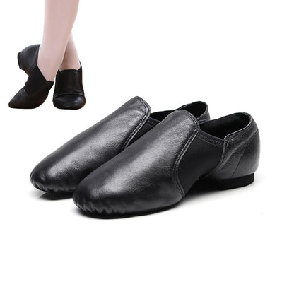 Leather Dance Shoes with Stretch Fabric Slip Resistant Sole Low Heel Women-Black