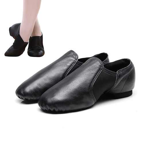 Leather Dance Shoes with Stretch Fabric Slip Resistant Sole Low Heel Women-Black