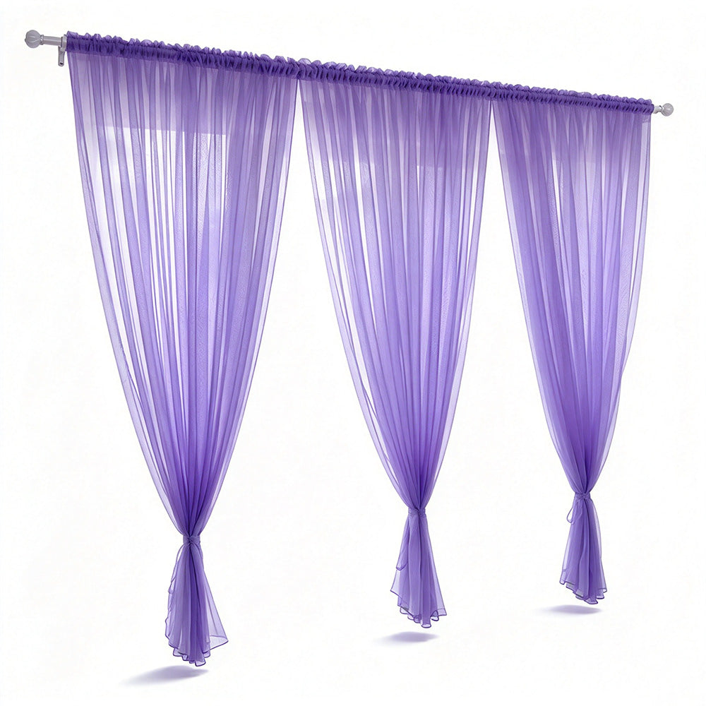 3 Piece Polyester Sheer Rod Pocket Curtains for Window Door Room Divider
