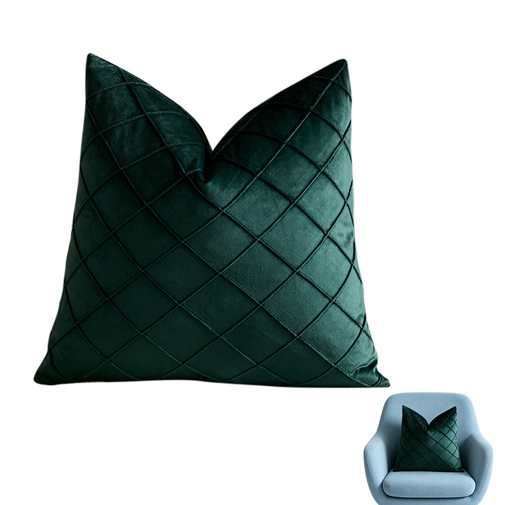Velvet Rhombus Pleated Cushion Cover for Sofa Bedroom and Window Seat-Green