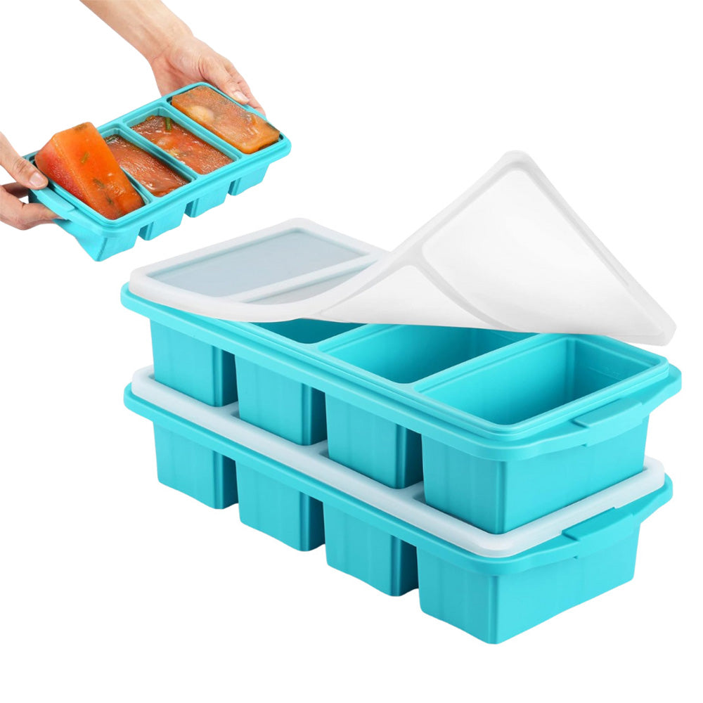 2 Pcs Silicone Freezer Tray With Lid Freezer Food Storage Molds for Soup Sauce Broth