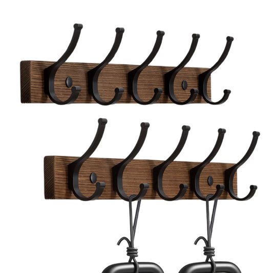 2X Wall Mounted Wooden Coat and Hat Rack 42 cm Rustic Style for Entryway Bedroom