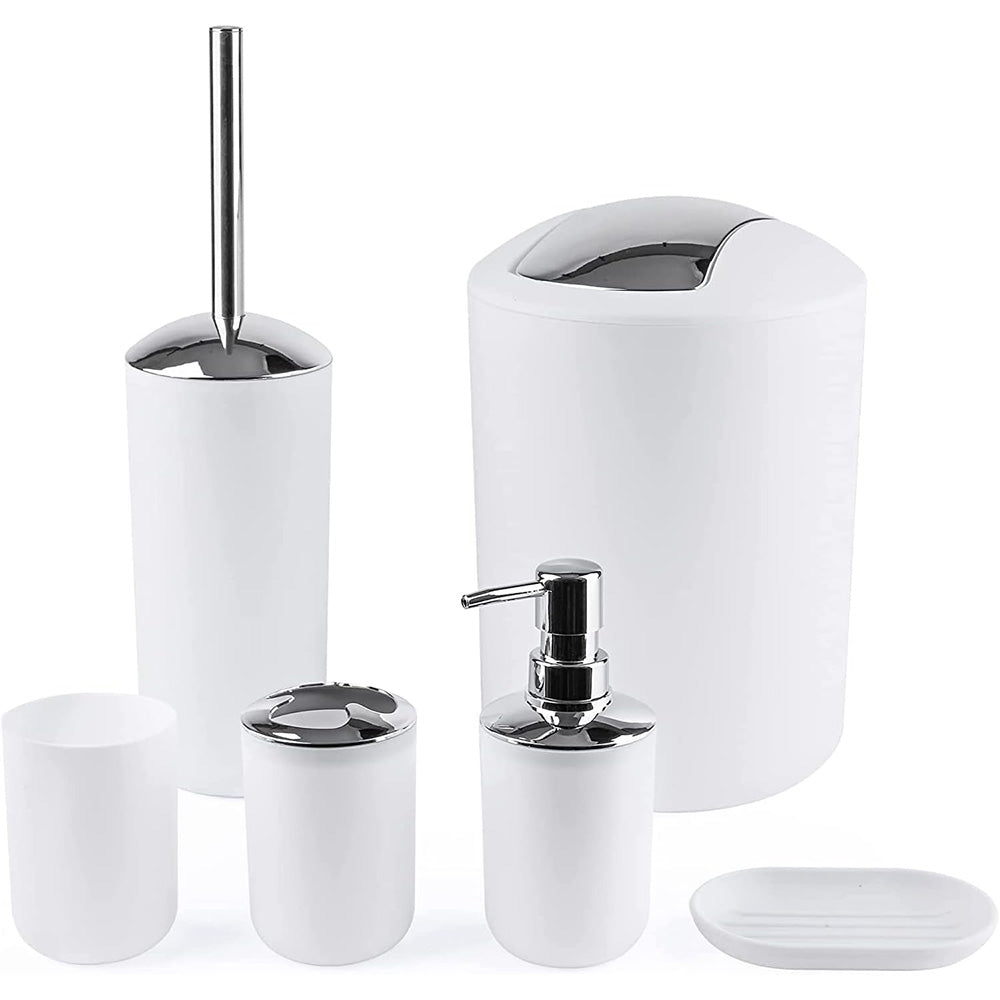 6 Piece Bathroom Accessories Set Soap Dish Soap Dispenser Toothbrush Holder Toilet Brush Trash Bin