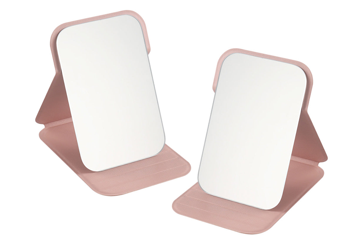2-Pack Medium Foldable PU Leather Makeup Mirror Portable Travel Vanity Mirror