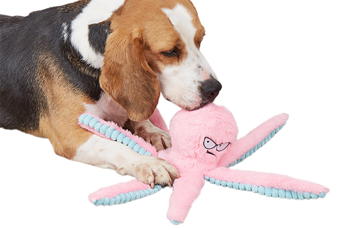 Interactive Plush Squeaky Dog Toy with Crinkle Tentacles for Medium & Large Dogs