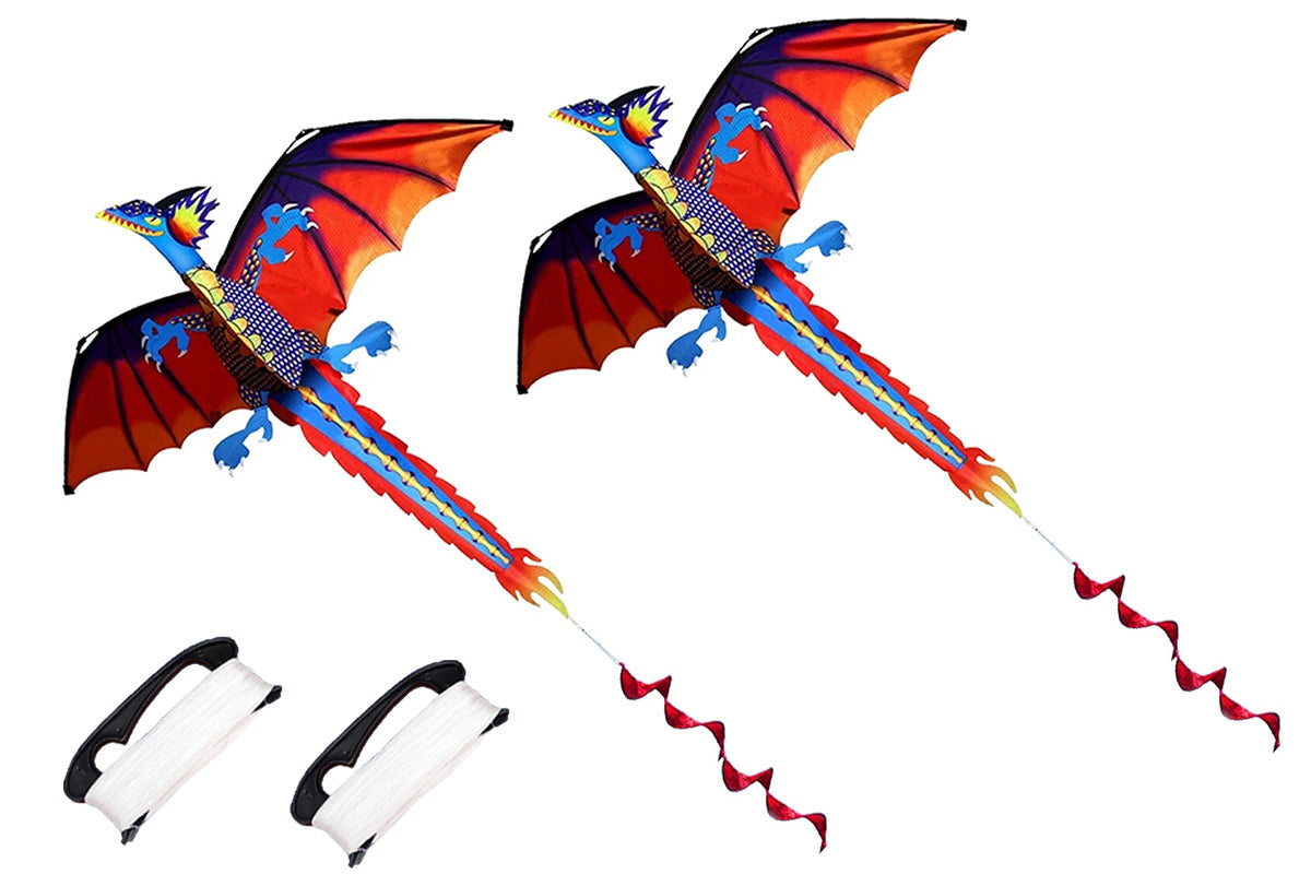 2X Outdoor Colorful 3D Dragon Flying Kite with 100m Tail Line 1.4m