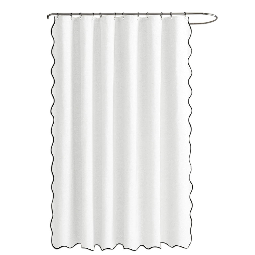 Waterproof Shower Curtain Thick Boho Wavy Edge With Rustproof Hooks