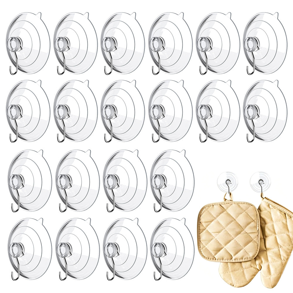 20 Pack Suction Cup Hooks Clear with Stainless Steel Hook Removable Reusable