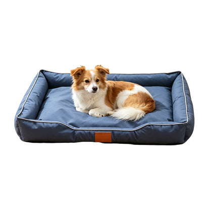 Square Raised Edge Oxford Fabric Sofa Pet Bed for Cats and Dogs-Navy