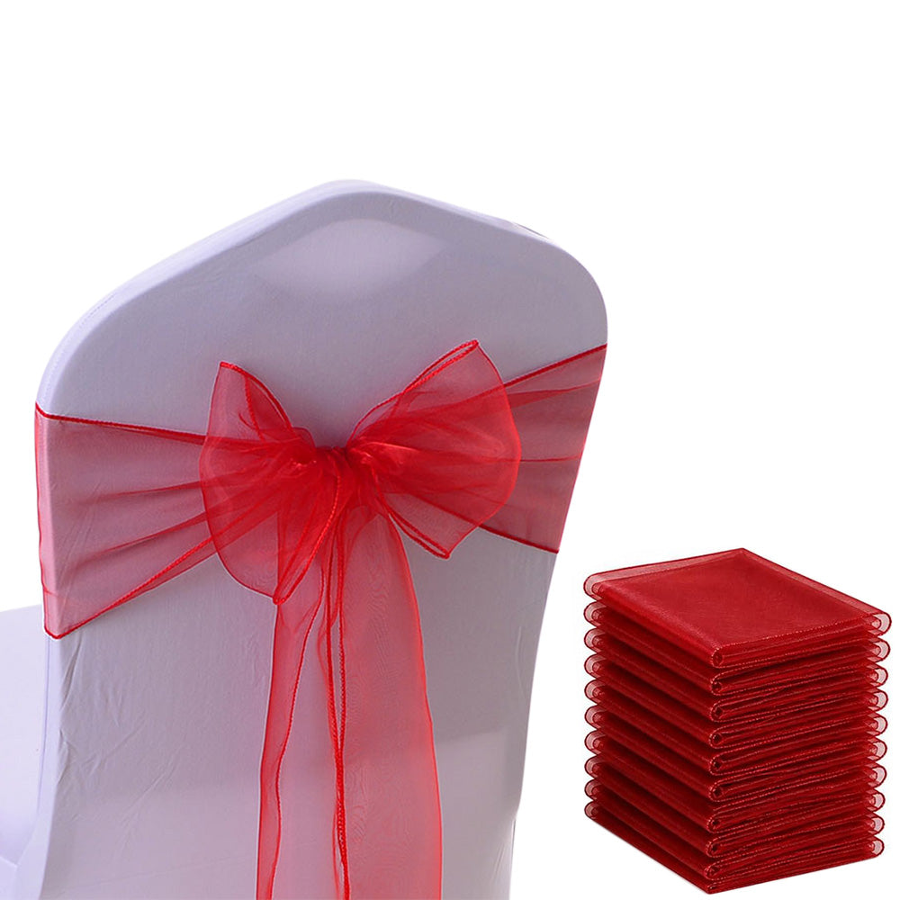 10Pcs Sheer Organza Wedding Chair Back Bow Sashes for Party Decor