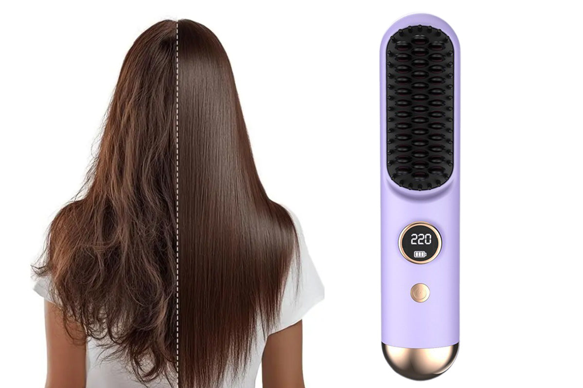 Cordless LCD Hair Straightening Brush 2-in-1 Portable Styling Tool for Travel