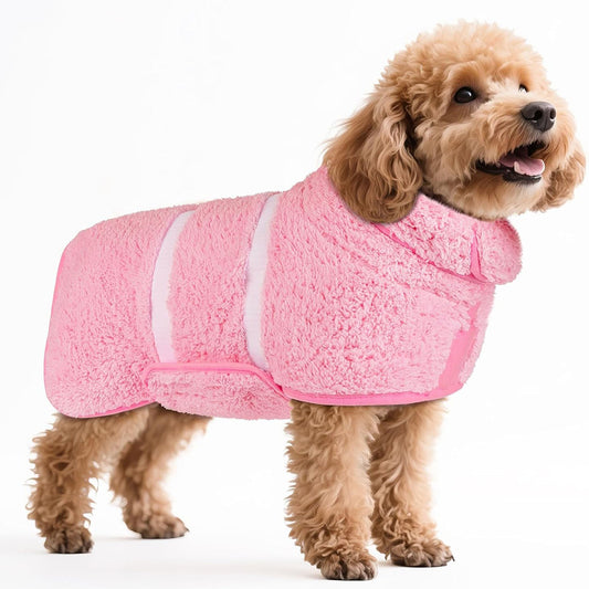 Pet Absorbent Bathrobe Dog Drying Towel Coat Soft Bath Wrap Pajamas-Pink