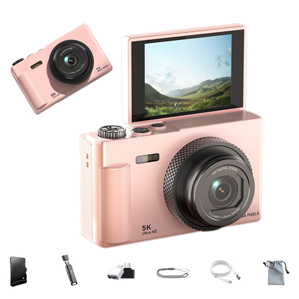 Digital Camera 5K 18X Zoom Flip Screen Video Camera with 64GB Memory Card