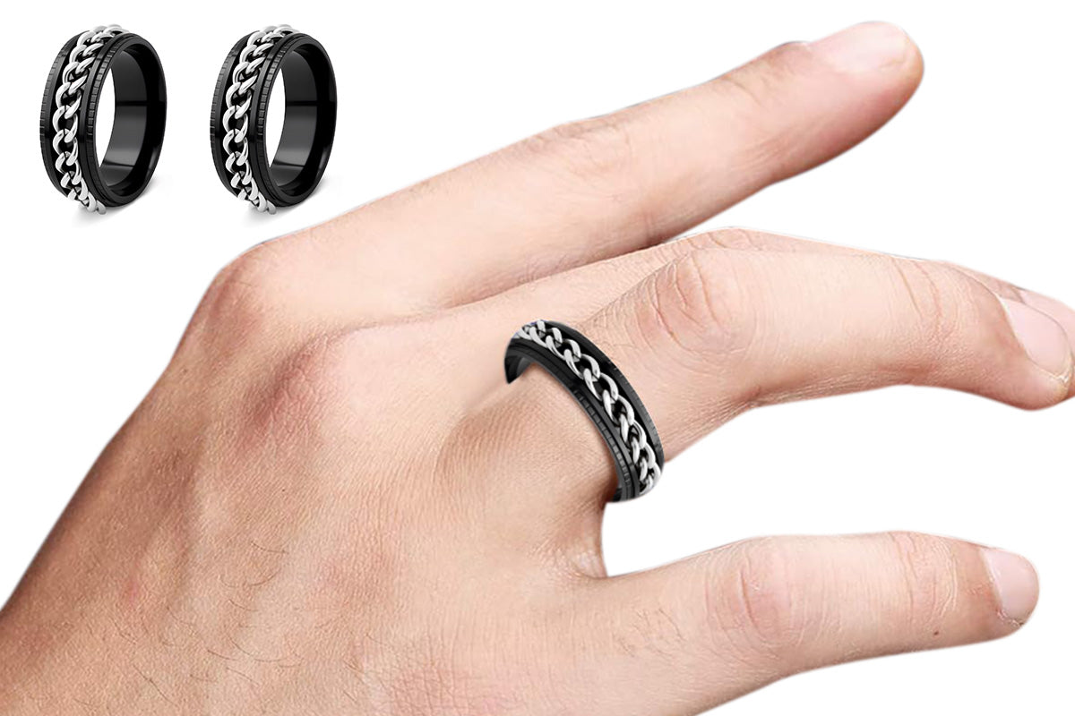 Fidget Rings Anxiety Spinner Rings Stainless Steel Chain Rings-Silver