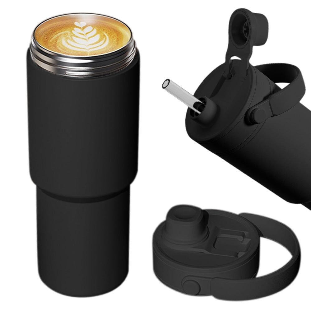 Dual Lid Tumbler with Straw 735ml Large Capacity Vacuum Insulated Water Bottle