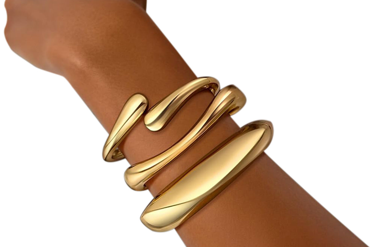 3Pcs Women Chunky Gold Bangle Bracelets Wide Wrist Cuff Stackable Fashion Jewelry Gift