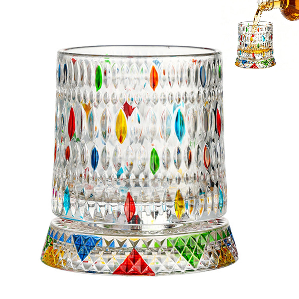 270ml Rotating Whiskey Glass Hand Painted Whiskey Tumbler for Home Bar
