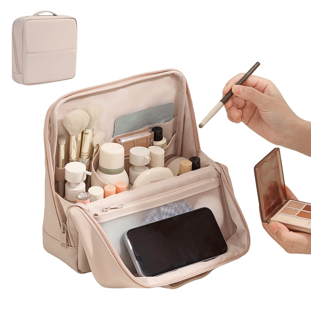 Portable PU Leather Standing Makeup Organizer Bag Makeup Brush Pouch