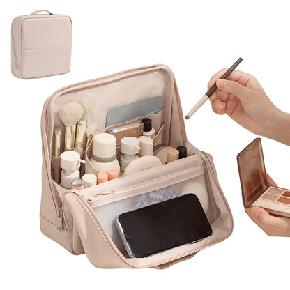 Portable PU Leather Standing Makeup Organizer Bag Makeup Brush Pouch