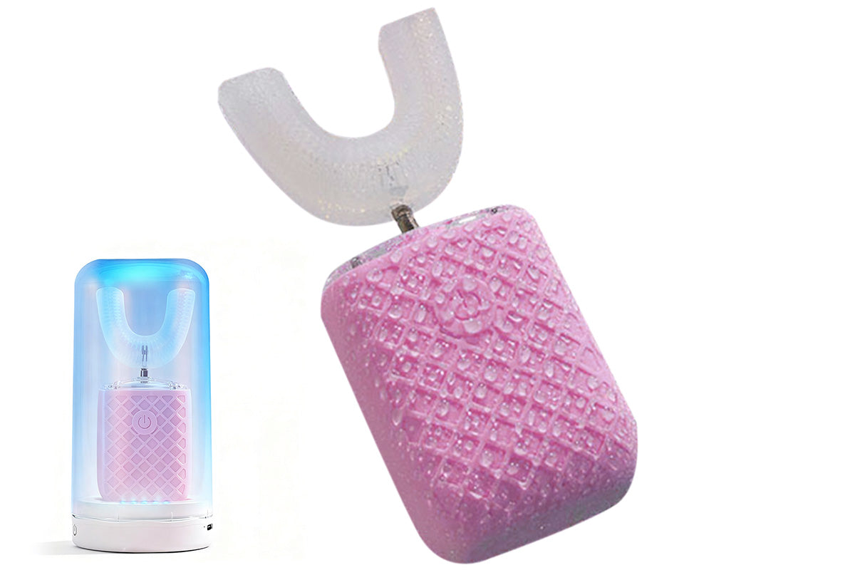 U-Shaped Automatic Electric Toothbrush with Sanitizing Cup-Pink