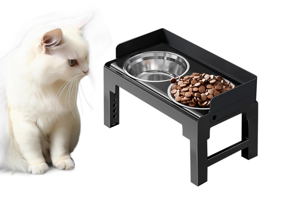 Dog Bowl Stand 5 Height Adjustable Raised Feeder with 2 Stainless Steel Bowls-Black
